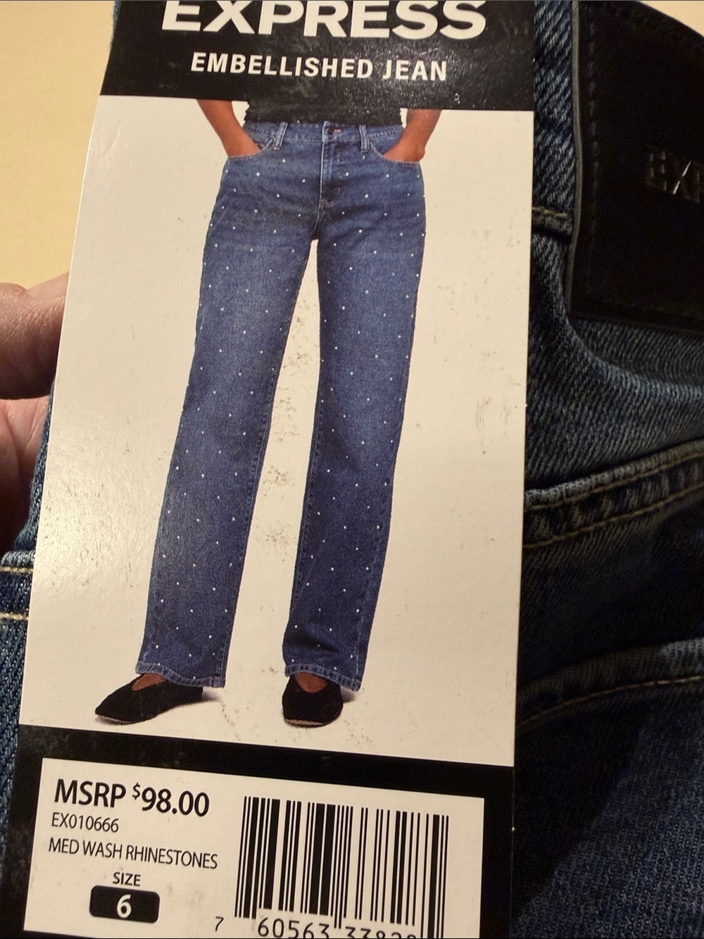 NWT Women’s Express Blue Wide-Leg Jeans with Rhinestone Detail Size 6 - Picture 2 of 5